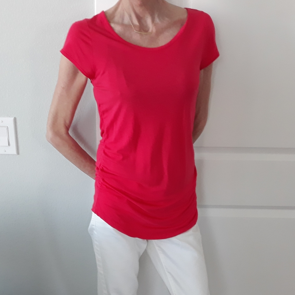 Coral gathered casual top